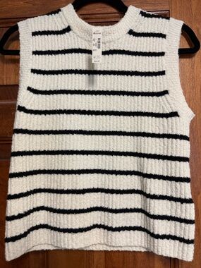 Madewell Black & White Striped Knit Sleeveless Sweater Tank